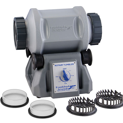 Le tumbler rotatif Frankford Arsenal 7L nettoie ton laiton plus vite et mieux grâce à des médias en acier inoxydable, avec une capacité de 1000 cartouches.