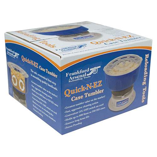 Le Frankford Arsenal Quick-n-EZ Case Tumbler nettoie rapidement ton laiton, éliminant les résidus et l'oxydation, tout en pouvant contenir jusqu'à 600 cartouches 9mm.
