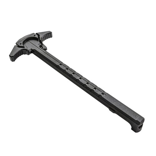Le SCHMEISSER Ambidextrous Charging Handle en ALU 7075 T6 offre une opération des deux côtés, un design ergonomique et des trous pour l'optimisation du silencieux.