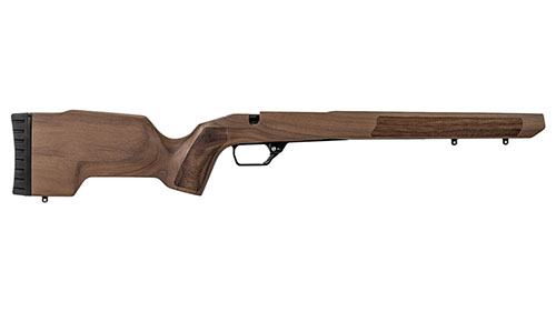 Le MDT TIMBR CORE allie beauté et performance avec son châssis en aluminium, son bois de noyer unique et son système de bedding V-Block pour un tir précis.