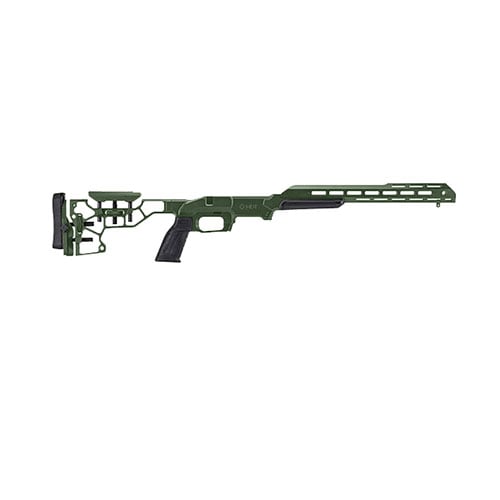 Le kit MDT ESS Chassis pour Remington 700 LA LH ODG offre ergonomie ultime, crosse ajustable, grip AR et un système de bedding V-block pour une stabilité optimale.