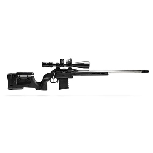Le MDT XRS est un système de châssis complet pour Remington 700 SA, sans pièces AR nécessaires, avec un design traditionnel et des rails M-LOK.
