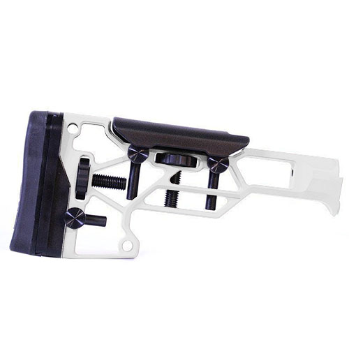 Le MDT Skeleton Rifle Stock V5 Standard offre un ajustement sans outil pour un confort optimal, avec des réglages horizontaux, verticaux et d'angle pour un ajustement parfait.