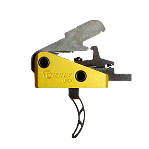 Découvre la détente AR-15 TIMNEY, poids de traction fixe de 4 lb, design squeletté et courbé, parfaite pour les compétitions et compatible avec les clones Mil-Spec.