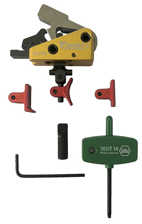 Le trigger AR CALVIN ELITE de TIMNEY offre un tir précis avec un poids de 1.5 lb, une réinitialisation rapide et quatre chaussures ajustables pour un confort optimal.