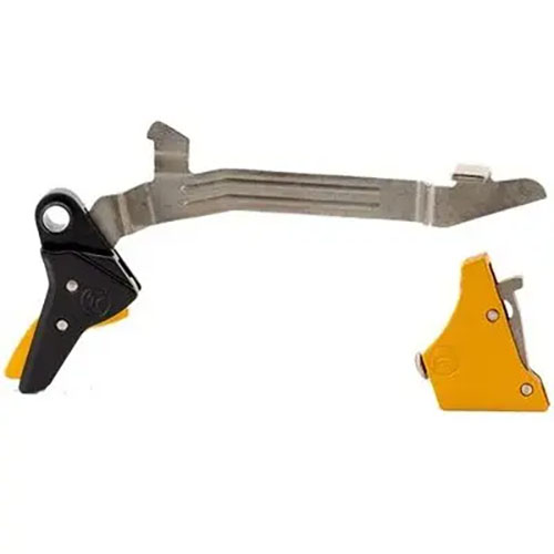 Améliore ton Glock Gen 3-4 avec le kit Ultimate Builder de Timney, un déclencheur Alpha Competition offrant une sensation plus douce et un poids de tir de 2,5 à 3 lbs.