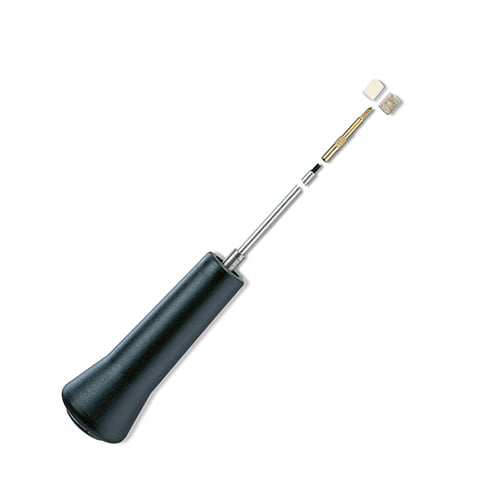 Le cleaning rod en acier inoxydable de 280mm pour calibres 4-5.5mm assure stabilité et ergonomie grâce à sa poignée polyamide et ses roulements à billes.