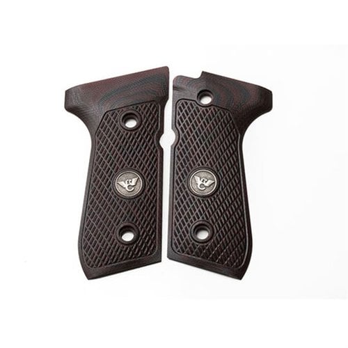 Les grips WILSON COMBAT G10 ultra fins en Black Cherry offrent une prise en main exceptionnelle et un style unique avec le logo WC, parfaits pour ta Beretta 92/96.