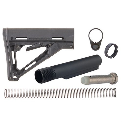 Le kit AR-15 CTR Stock Assy comprend un crosse Magpul CTR, un tube de buffer Mil-Spec et un système de verrouillage pour un ajustement solide et rapide.