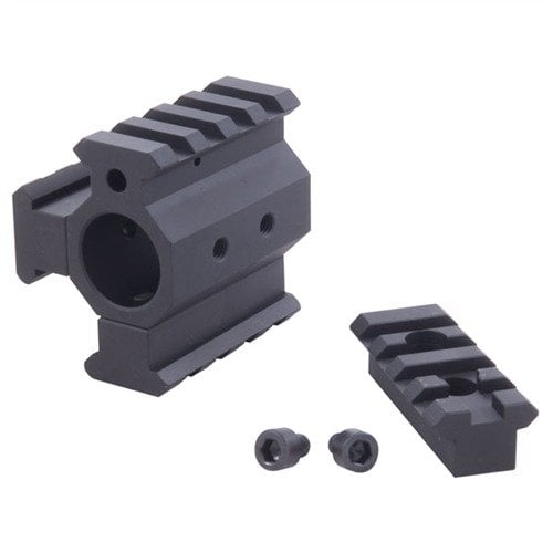 Le kit de bloc gaz AR-15 modulaire de Brownells te permet d'ajouter facilement jusqu'à trois rails Picatinny pour personnaliser ton arme selon tes besoins.