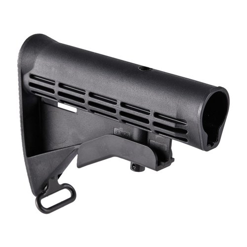 Le M4 BUTTSTOCK de Brownells est réglable, robuste et utilisé par l'armée. Il s'adapte à un buffer tube Mil-Spec et inclut un sling swivel.