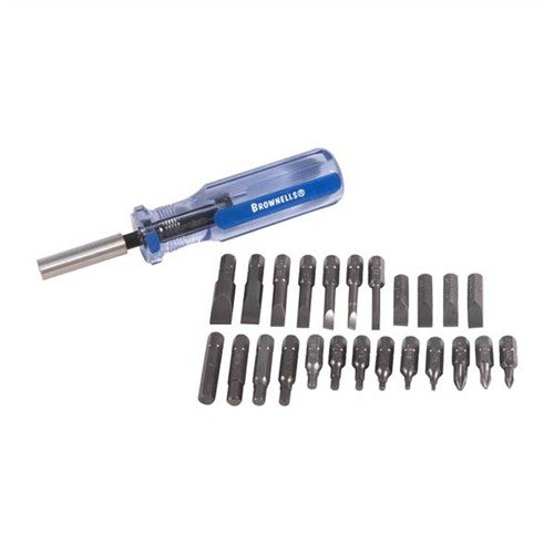 Découvre les Brownells Standard Magna-Tip® Sets : 24 embouts interchangeables, construction durable et poignée ergonomique pour un entretien précis de tes armes.