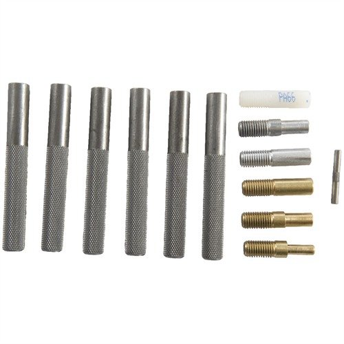 Ce set de 6 poinçons en Nylon/Brass est idéal pour les armuriers, avec une poignée en acier à impact élevé et des embouts interchangeables pour un travail précis.