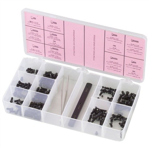 Le kit SIGHT BASE SCREW contient 216 vis de haute qualité pour tous tes montages de lunettes et viseurs, avec des outils pratiques pour un travail facile et rapide.