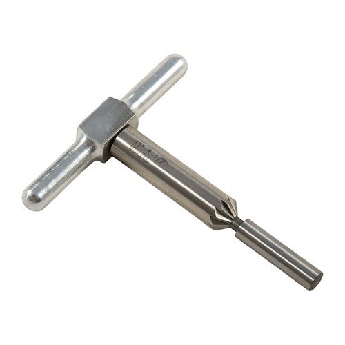 Le cutter de chambrage à 45° permet de briser les arêtes vives des canons et chambres pour des recharges rapides, tout en assurant une sortie propre des projectiles.