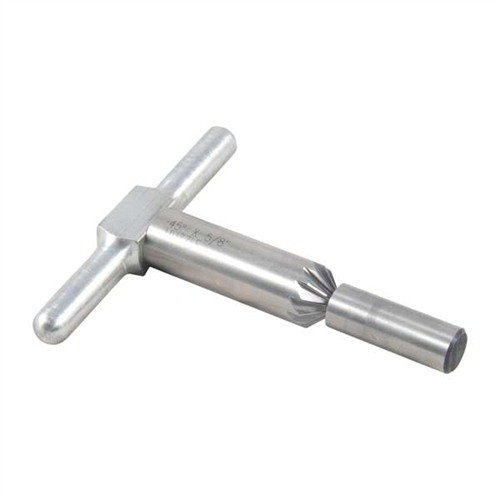 Le cutter à chanfrein 45° casse les bords pour une sortie propre des balles et facilite le rechargement rapide des revolvers, avec pilotes interchangeables.