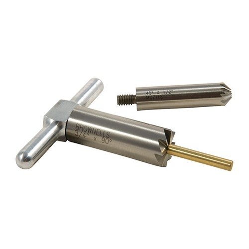 Avec le BRASS ONE CALIBER SET, tu peux squarer et chanfreiner les canons de fusil et de pistolet facilement, pour des sorties de balle nettes et des recharges rapides.