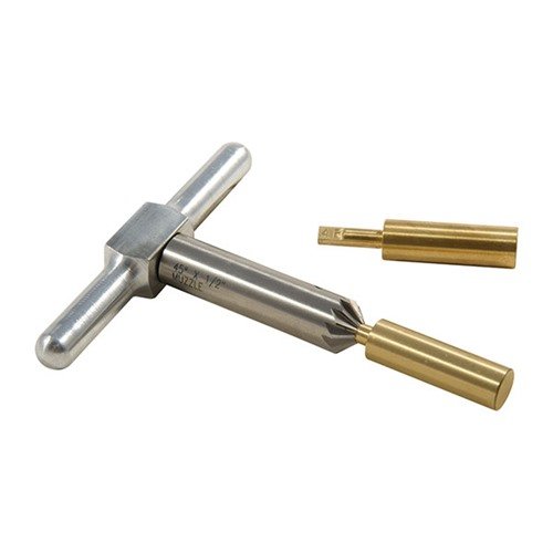 Le BRASS ONE CALIBER SET te permet de redresser et chanfreiner les bouches de canon avec précision, incluant des outils interchangeables pour différents calibres.
