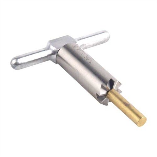 Le 90° Muzzle Facing Cutter en acier trempé te permet de redresser et réparer les bouches de fusil et pistolet facilement, avec des pilotes interchangeables.