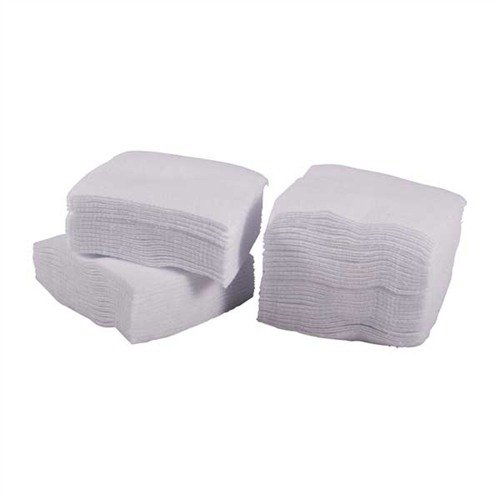 Choisis tes tampons de nettoyage carrés en flanelle 100% coton, pratiques et légers, parfaits pour le tir ou la chasse, en sachets refermables de 100.