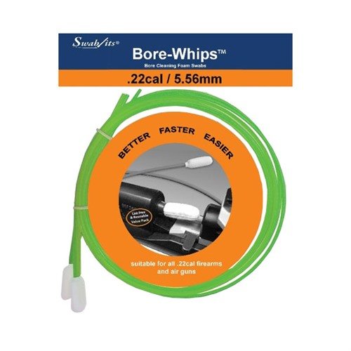 .22cal Bore-whips™ de Swab-its, parfaits pour un nettoyage précis, lavables, réutilisables et avec un design pull-thru, économiques et robustes.