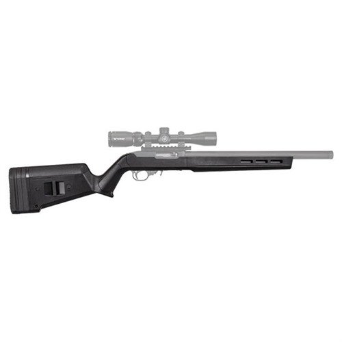 Le RUGER 10/22 Hunter X-22 est un stock ajustable en polymère renforcé, ergonomique, avec LOP réglable, compatible M-LOK et sans besoin de gunsmithing.