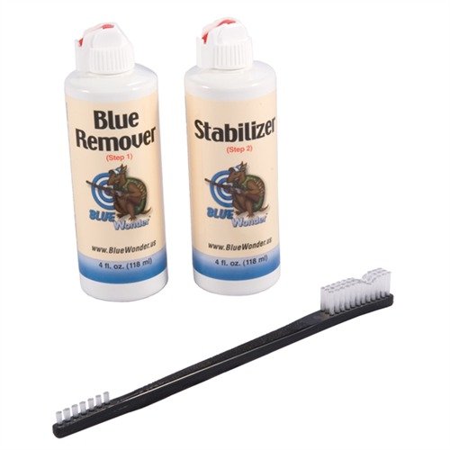 Le BLUE REMOVAL SYSTEM de BLUE WONDER élimine rapidement l'ancienne bluing, préparant la surface métallique pour un re-bluing ou application facile.