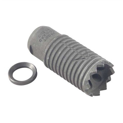 Le Claymore Muzzle Brake 22 calibre de TROY INDUSTRIES réduit le recul, dirige le bruit et la poussière vers l'avant, et sert aussi de dispositif de brèche.
