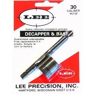 Le DECAPPER AND BASE de LEE PRECISION te permet d'enlever facilement les amorces crimpées des douilles militaires, disponible pour les calibres .22 et .30.