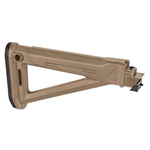 Le Magpul MOE AK Stock offre un ajustement parfait, du rangement interne, un coussin en caoutchouc absorbant les chocs et des rehausseurs de joue interchangeables.