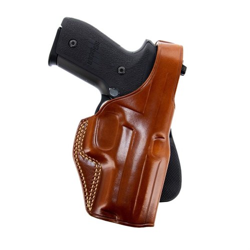 Le holster PLE Paddle de Galco, en cuir de qualité, offre une sécurité optimale avec sa sangle de rétention et un accès rapide, s'adaptant à des ceintures jusqu'à 1 3/4