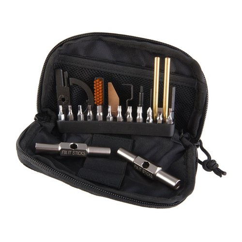 Le kit de maintenance AR-15 Fix It Sticks est compact, avec des outils essentiels pour l'entretien, le tout dans un étui souple pratique et organisé.