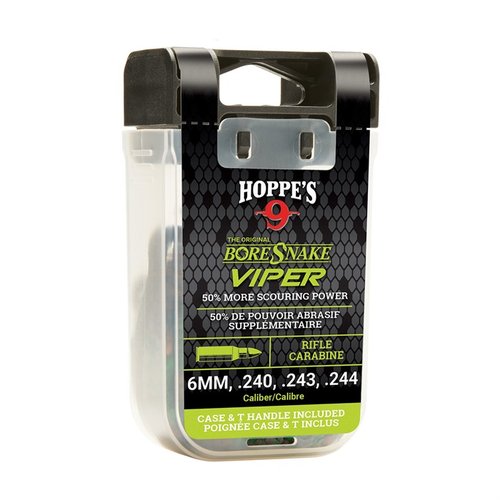 Le Rifle Viper Bore Snake nettoie, lubrifie et protège ton arme en un seul passage, avec 50% de surface de nettoyage en plus et un étui pratique.
