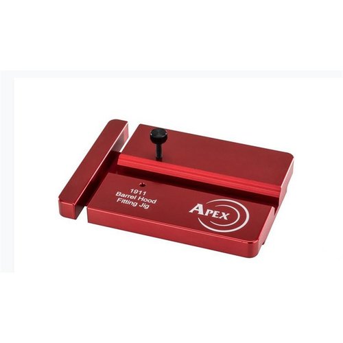 Le 1911 Barrel Fitting Jig d'Apex permet un ajustement précis des canons 1911, même des bull barrels, avec une construction robuste en aluminium et acier.
