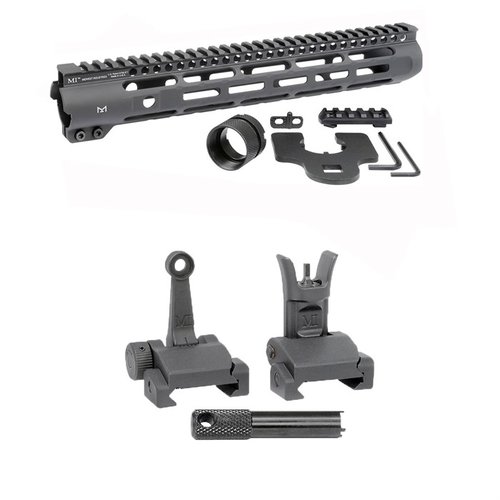 Améliore ton AR-15 avec le handguard Slim Line et les Flip-Up Combat Sights, offrant un rail Picatinny, des points M-LOK et une visée A2 pratique.