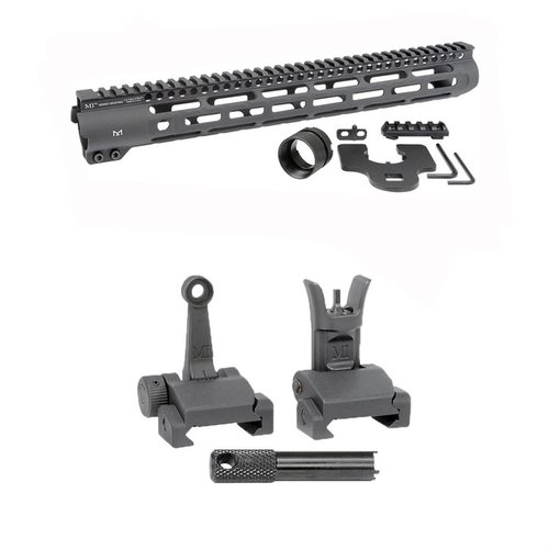 Améliore ton AR-15 avec les handguards Slim Line et les Flip-Up Combat Sights, offrant des points d'attache M-LOK et une visée A2 pratique.