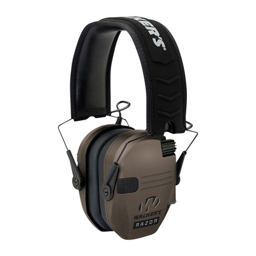 Les Walkers Razor Slim Electronic Muffs offrent une protection auditive compacte, pliable, avec 23 dB de réduction de bruit et des microphones omnidirectionnels.