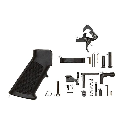 Le kit de pièces inférieures AR-15 avec QMS Trigger comprend tout ce dont tu as besoin pour un montage complet, avec option grip ou sans.