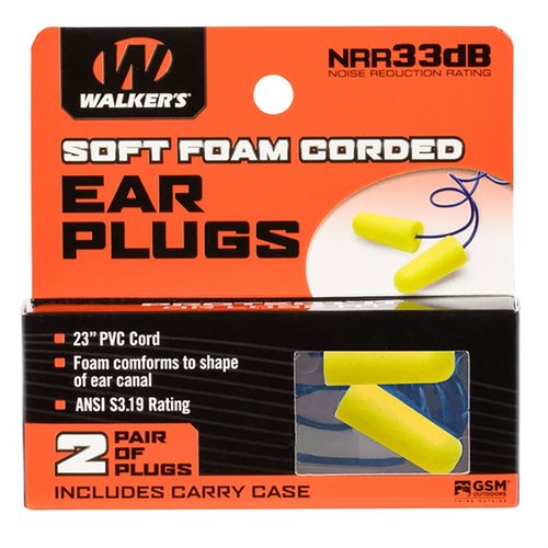 Les bouchons d'oreilles en mousse cordés Walkers offrent 32 dB de réduction sonore et un cordon de 24 pouces pour éviter de les perdre pendant le tir.