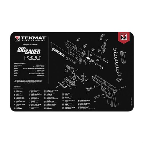 Le TEKMAT Pistol Gun Cleaning Mat protège ta arme pendant le nettoyage, avec un diagramme détaillé, un dessus en polyester doux et un fond en caoutchouc antidérapant.