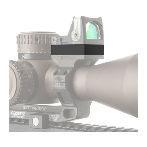 Le ROF Riser de Reptilia déplace ta visée red dot de 2,5mm ou 10mm pour plus de clarté avec des turrets hauts, compatible avec Trijicon RMR/SRO.