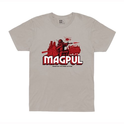 Le T-shirt NONSTOP POLYMER ACTION de MAGPUL est en coton 100% doux, avec un col rond, des coutures résistantes et un confort sans étiquette, idéal pour les passionnés.