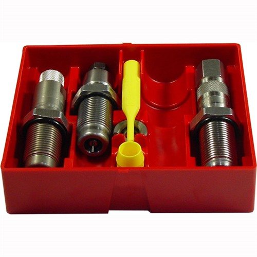 Le set de dies en acier Lee comprend un Full Length Sizing Die, un Bullet Seating Die et un Powder Through Expanding Die, parfait pour recharger tes cartouches .357 SIG.