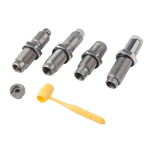 Opte pour ce set de dies polyvalent : Full Length Sizer, Collet Neck Sizer, Easy Adjust Dead Length Bullet Seating Die et Factory Crimp Die, tout en un!