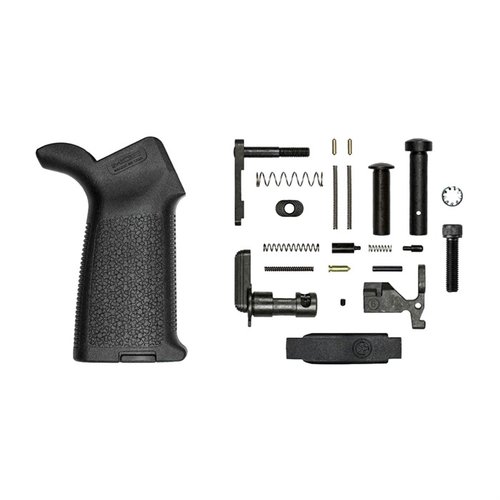 Le kit de pièces AR-15 MOE d'Aero Precision, sans groupe de contrôle de tir, inclut tout le nécessaire pour assembler ton lower receiver avec style et fonctionnalité.