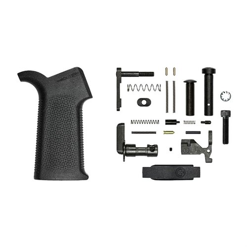 Le kit de pièces AR-15 MOE SL d'Aero Precision inclut tout le nécessaire pour assembler ton lower receiver, avec une poignée Magpul MOE SL en noir ou FDE.