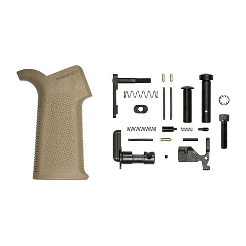 Le kit de pièces M4E1 d'Aero Precision avec la poignée Magpul MOE SL te permet d'assembler facilement ton lower receiver AR-15 sans FCG, parfait pour une mise à niveau.