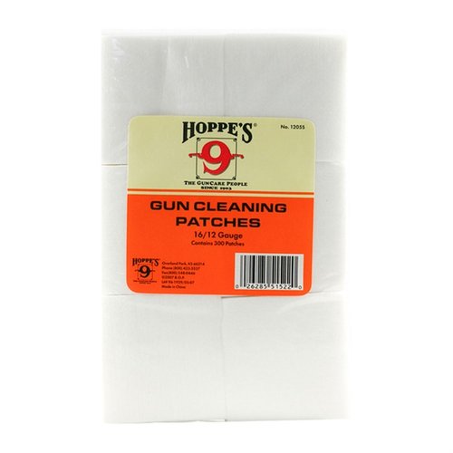 Les Hoppes Patches 16/12ga en pack de 300 sont idéaux pour un nettoyage efficace de ton arme, offrant une excellente absorption et une durabilité impressionnante.