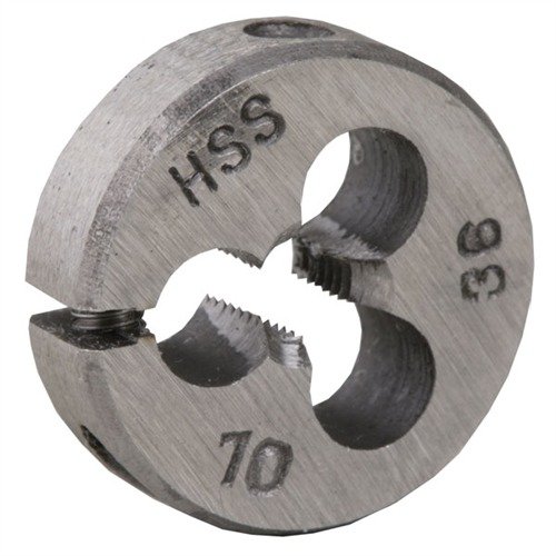 Les WIRE GAUGE CARBON DIES de Brownells offrent précision et durabilité pour le filetage, fabriqués en acier carbone et compatibles avec les die stocks standards.