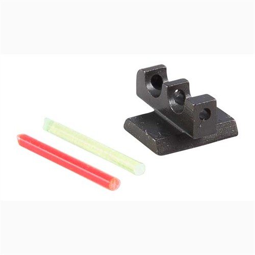 Le KIMBER FIBER OPTIC FRONT SIGHT d'EGW offre un insert interchangeable rouge ou vert qui améliore la visibilité et la performance de tir, compatible avec divers types de rear sights.